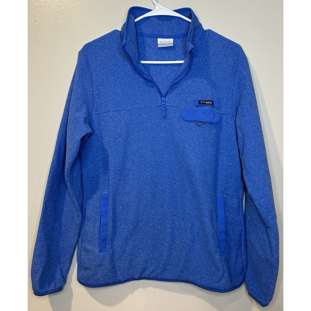 Columbia PFG Mens Fleece Quarter Zip Pullover Blue Fishing Sweater Size M‎